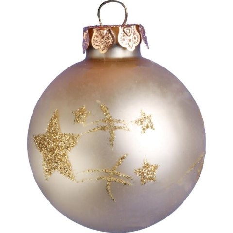 Elegancki Komplet 18 Bombek Szklanych w Kolorze Szampana z Matem, Połyskiem i Brokatem