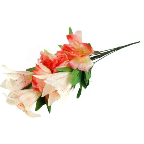 Elegancki Sztuczny Bukiet 9 Kwiatów Mix Róż i Lili w Kolorze Łososiowym o Wysokości 60 cm