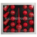 Elegancki Zestaw 18 Czerwonych Bombek Szklanych z Czubkiem do Dekoracji Choinki