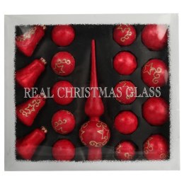 Elegancki Zestaw 18 Czerwonych Bombek Szklanych z Czubkiem do Dekoracji Choinki