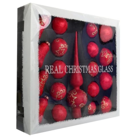 Elegancki Zestaw 18 Czerwonych Bombek Szklanych z Czubkiem do Dekoracji Choinki