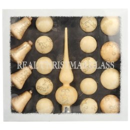 Elegancki Zestaw Świątecznych Bombek Szklanych i Czubka w Kolorze Kremowym - 18 sztuk