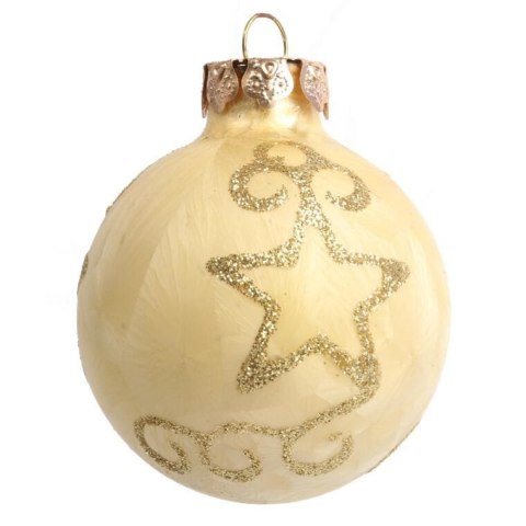 Elegancki Zestaw Świątecznych Bombek Szklanych i Czubka w Kolorze Kremowym - 18 sztuk