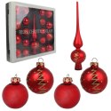 Elegancki Zestaw Świątecznych Bombek Szklanych z Czubkiem - Kolor Czerwony, 18 Sztuk