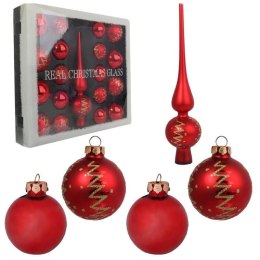 Elegancki Zestaw Świątecznych Bombek Szklanych z Czubkiem - Kolor Czerwony, 18 Sztuk