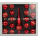 Elegancki Zestaw Świątecznych Bombek Szklanych z Czubkiem - Kolor Czerwony, 18 Sztuk
