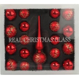 Elegancki Zestaw Świątecznych Bombek Szklanych z Czubkiem - Kolor Czerwony, 18 Sztuk