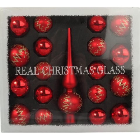 Elegancki Zestaw Świątecznych Bombek Szklanych z Czubkiem - Kolor Czerwony, 18 Sztuk