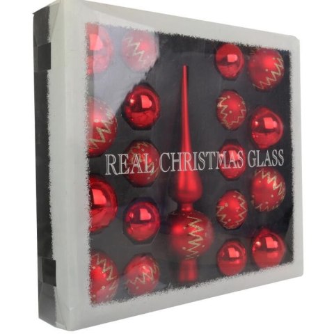Elegancki Zestaw Świątecznych Bombek Szklanych z Czubkiem - Kolor Czerwony, 18 Sztuk