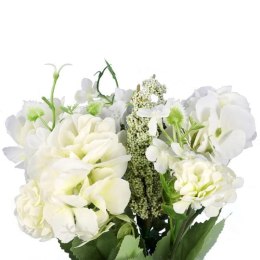 Elegancki bukiet z sztucznej hortensji i kwiatów mieszanych - kolor kremowy, 32 cm