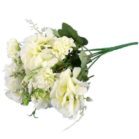 Elegancki bukiet z sztucznej hortensji i kwiatów mieszanych - kolor kremowy, 32 cm