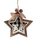 GWIAZDA DREWNIANA 15 CM ZAWIESZKA Z OBRAZKIEM BRĄZOWYM Z BAŁWANAMI