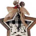 GWIAZDA DREWNIANA 15 CM ZAWIESZKA Z OBRAZKIEM BRĄZOWYM Z BAŁWANAMI