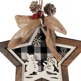 GWIAZDA DREWNIANA 15 CM ZAWIESZKA Z OBRAZKIEM BRĄZOWYM Z BAŁWANAMI