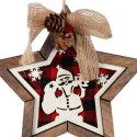 GWIAZDA DREWNIANA 15 CM ZAWIESZKA Z OBRAZKIEM W MIKOŁAJA CZERWONA