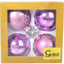 Komplet 4 Eleganckie Bombki Szklane 8cm w Kolorze Fioletowym - Dwie Matowe, Dwie Dekorowane