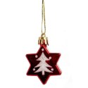 Komplet 5 Czerwonych Bombek w Kształcie Gwiazd z Dekorem Choinkowym
