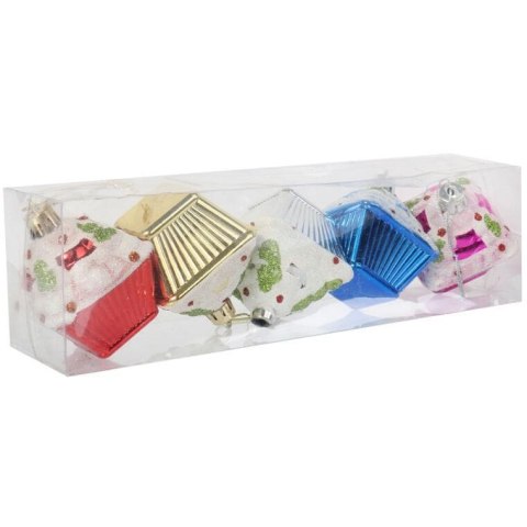 Komplet 5 Kolorowych Bombek Świątecznych w Kształcie Babeczek z Brokatowym Dekorem