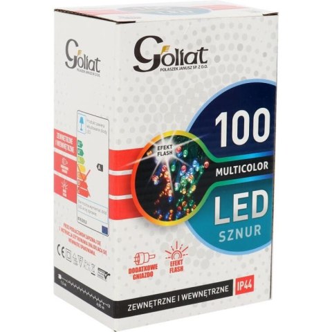 Komplet Lampek Choinkowych 100 LED Multikolor z Efektem Flash i Dodatkowym Gniazdem, Odpornych na Warunki Atmosferyczne IP44