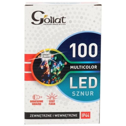 Komplet Lampek Choinkowych 100 LED Multikolor z Efektem Flash i Dodatkowym Gniazdem, Odpornych na Warunki Atmosferyczne IP44
