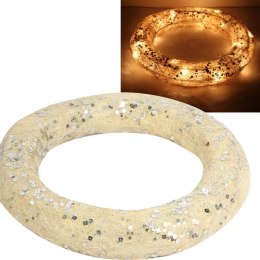 Kremowe Koło Dekoracyjne z Sizalu z Oświetleniem LED 38 cm do Zawieszenia