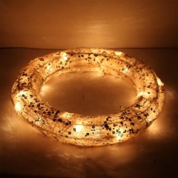 Kremowe Koło Dekoracyjne z Sizalu z Oświetleniem LED 38 cm do Zawieszenia