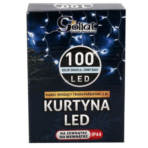 Kurtyna Świetlna LED Sople 100 Diód, Zimny Biały, 3m, 6W Energooszczędna, Zasilanie Sieciowe