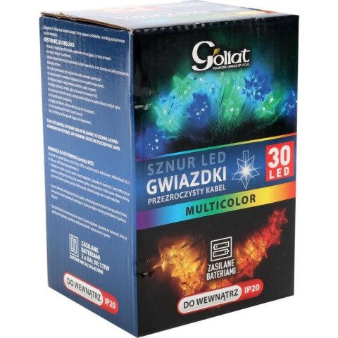 Multikolorowe Lampki LED w Kształcie Gwiazdek - Sznur 30 Sztuk - Zasilanie Bateryjne