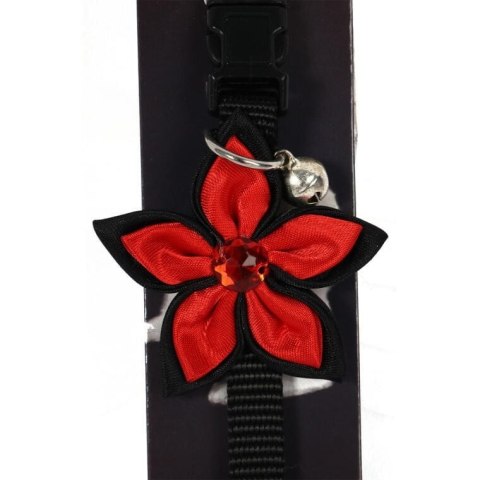 Obroża dla zwierząt w kolorze czarnym z kwiatowym zdobieniem i dzwonkiem