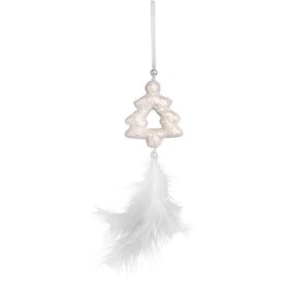 Ozdoba bożonarodzeniowa zawieszka CHOINKA Z PIÓRKAMI 30 cm BIAŁA