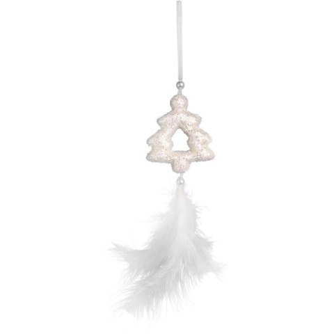 Ozdoba bożonarodzeniowa zawieszka CHOINKA Z PIÓRKAMI 30 cm BIAŁA