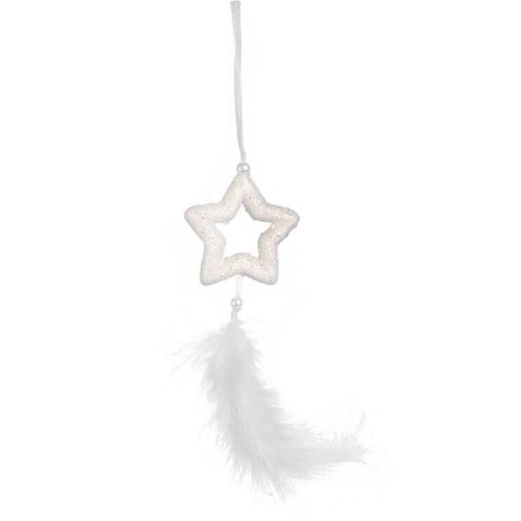 Ozdoba bożonarodzeniowa zawieszka GWIAZDA Z PIÓRKAMI 30 cm BIAŁA