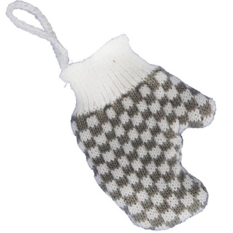 Ozdoba bożonarodzeniowa zawieszka RĘKAWICZKA z włóczki 12X9.5cm SZARA