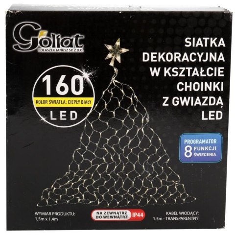 SIATKA ŚWIETLNA W KSZTAŁCIE CHOINKI Z GWIAZDĄ LED KOLOR CIEPŁY BIAŁY