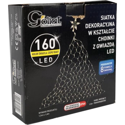 SIATKA ŚWIETLNA W KSZTAŁCIE CHOINKI Z GWIAZDĄ LED KOLOR CIEPŁY BIAŁY