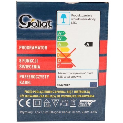 Siatka Świetlna LED Multikolor 1,5x1,5m z Przezroczystym Przewodem, Wodoodporna IP44 do Dekoracji Wnętrz i Zewnętrznych