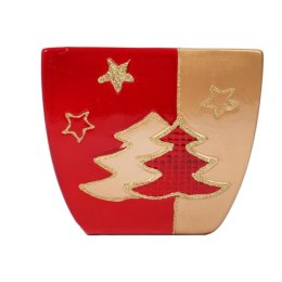 Świąteczna osłonka z ceramiki czerwona 2 choinki 14 cm KWADRAT