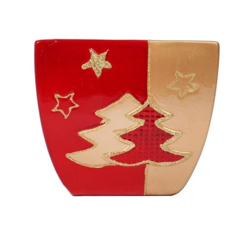 Świąteczna osłonka z ceramiki czerwona 2 choinki 14 cm KWADRAT