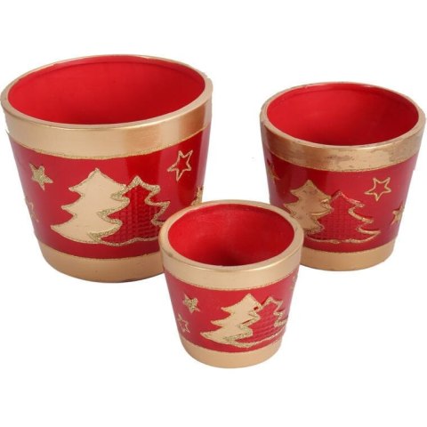 Świąteczna osłonka z ceramiki czerwona 2 choinki 15 cm II