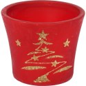 Świąteczna osłonka z ceramiki czerwona z choinką 15 cm IV