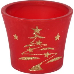 Świąteczna osłonka z ceramiki czerwona z choinką 15 cm IV