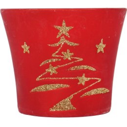 Świąteczna osłonka z ceramiki czerwona z choinką 15 cm IV