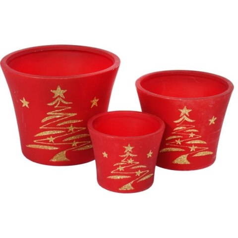 Świąteczna osłonka z ceramiki czerwona z choinką 15 cm IV