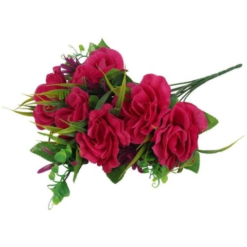 Sztuczny Bukiet Róż - 10 Gałązek w Kolorze Różowym z Dodatkami Dekoracyjnymi