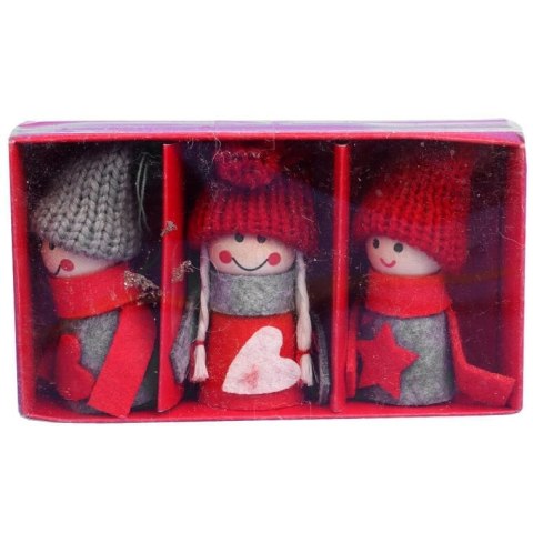 ZAWIESZKI ŚWIĄTECZNE - ZESTAW FIGUREK CHŁOPCÓW I DZIEWCZYNKI W KOLORZE CZERWONO-SZARYM