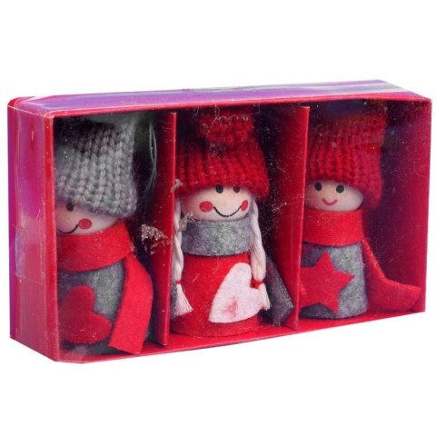 ZAWIESZKI ŚWIĄTECZNE - ZESTAW FIGUREK CHŁOPCÓW I DZIEWCZYNKI W KOLORZE CZERWONO-SZARYM