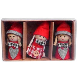 ZESTAW 3 CZERWONO-SZARYCH ZAWIESZEK ŚWIĄTECZNYCH W KSZTAŁCIE DZIEWCZYNEK