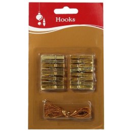 Zestaw 16 Złotych Dekoracyjnych Klamerek 3cm + Srebrny Sznuerek do Dekoracji i Wyeksponowania Zdjęć