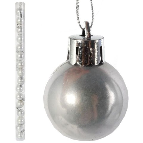 Zestaw 16 bombek plastikowych w tubie 3 cm srebrne