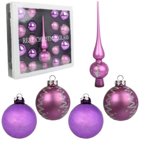 Zestaw 18 bombek szklanych z czubkiem kolor fioletowy II